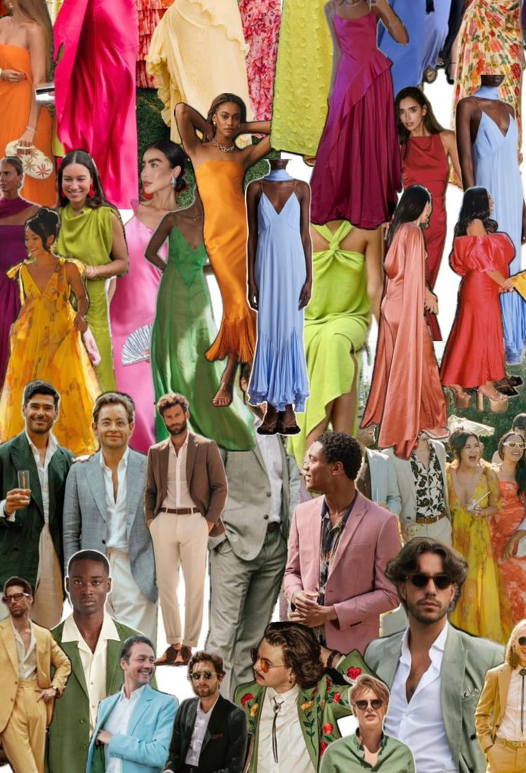 A colourful collage of summer garden-party outfit inspiration